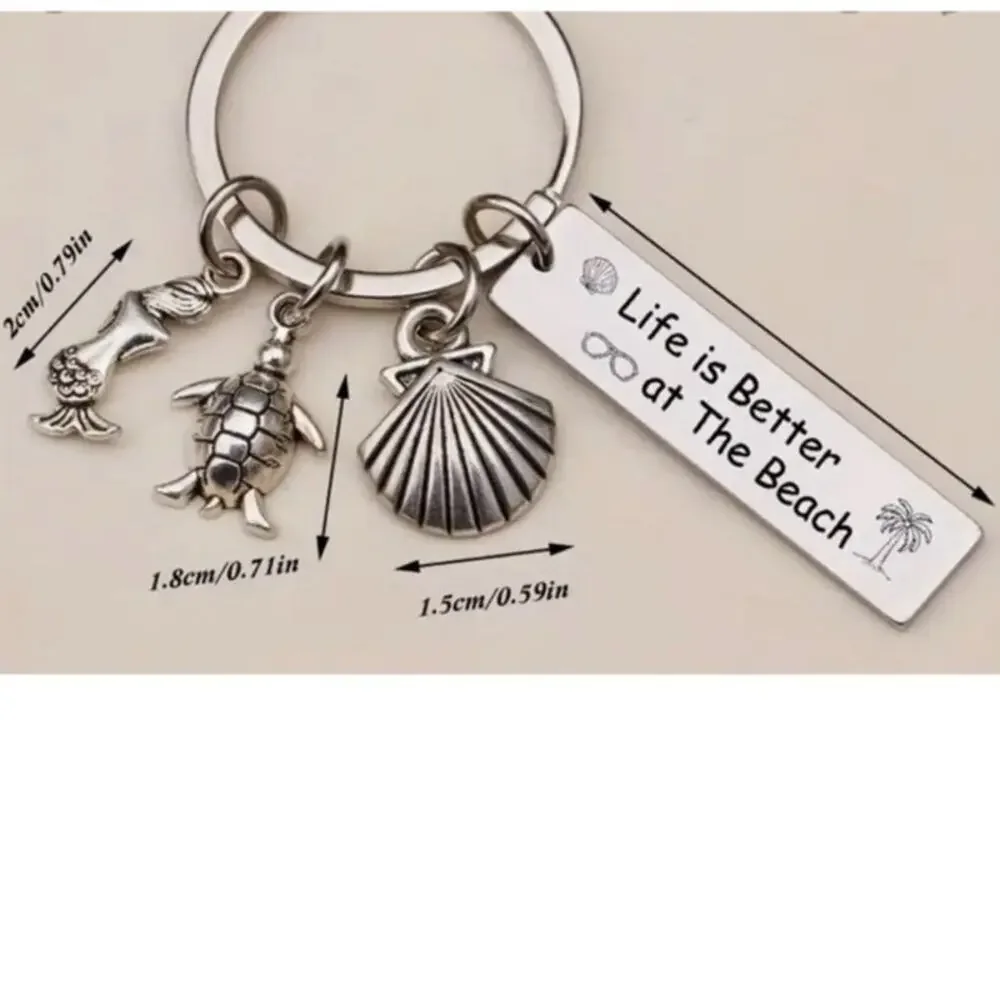 Life Is Better At The Beach Keychain Charms with Mermaid Shell‎ Turtle Accents